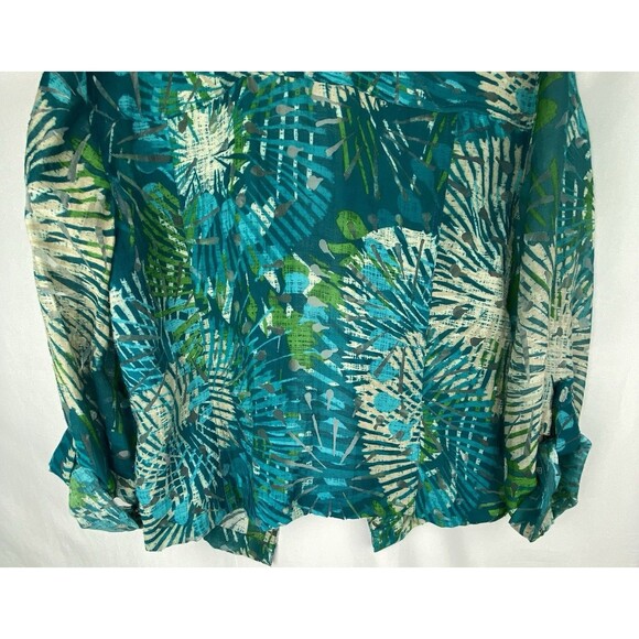 Ruby Rd Blouse Size 18W Button Up Floral Shirt Roll Tab Sleeve Shacket Blue - Picture 12 of 14